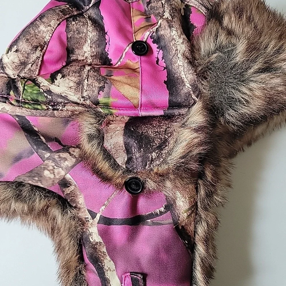 Wild Wear Camo Bomber Trapper Hat Pink One Size Coquette Grunge Gorpcore Outdoor